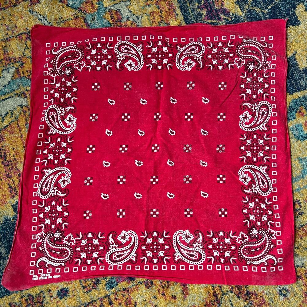 Vintage Bandana Handkerchief 20" FAST COLOR 100% COTTON Red Black White USA